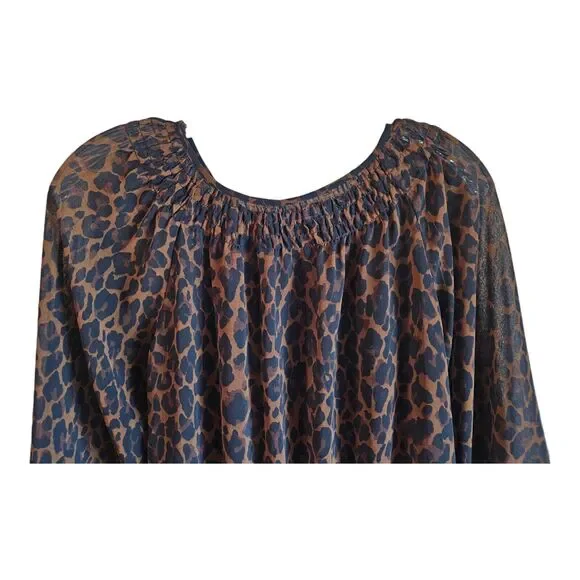 ZARA Women S Blouse Top Leopard Print Brown Black Smocked Elastic 3/4 Sleeve 38" - Picture 5 of 6